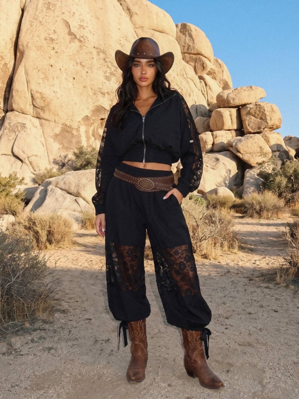 SM235 | Lace Detail Balloon Pant & Jacket Set